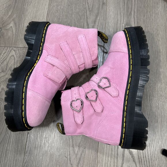 RARE Dr Martens X Devon Lazy Oaf Buckle Pink Heart Platform Chunky Boots Size 11 - Picture 4 of 8